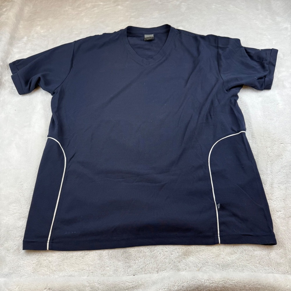 Nike Dri-FIT XL T-Shirt Navy Blue Short Sleeve V-Neck Athletic Mens Vintage Y2K